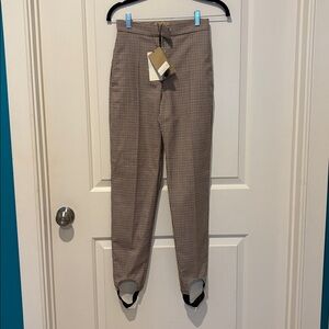 NWT! Burberry Antique Yellow Checkered Stirrup Pants, 2, MSRP$680